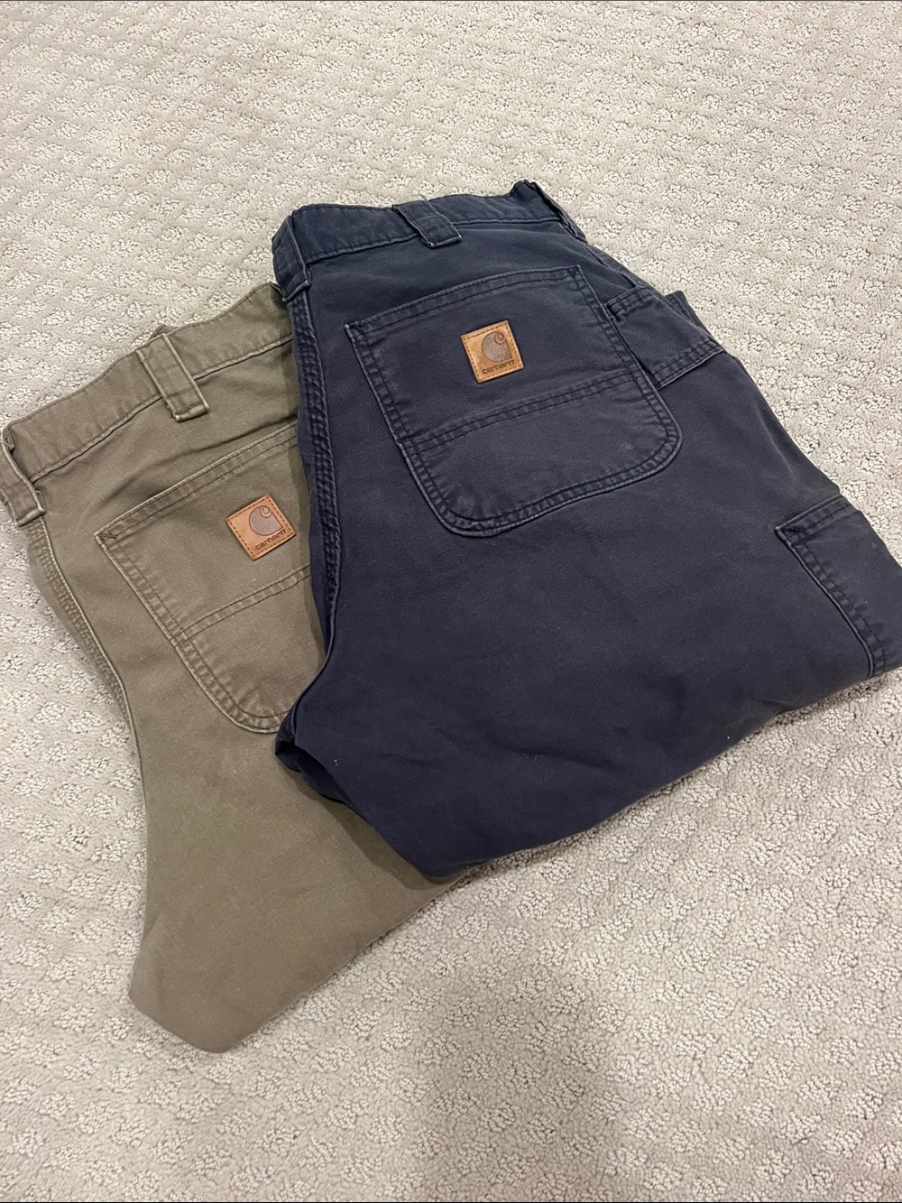 Carhartt Men's Canvas Work Dungaree Navy Blue and Light Brown 32x30